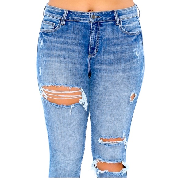 Cello Plus Jeans Mid Rise Distress Crop Skinny - Picture 12 of 14